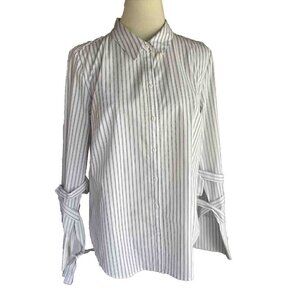 1.STATE Womens White Cotton Striped Wrap Sleeve Button Up Shirt Size S